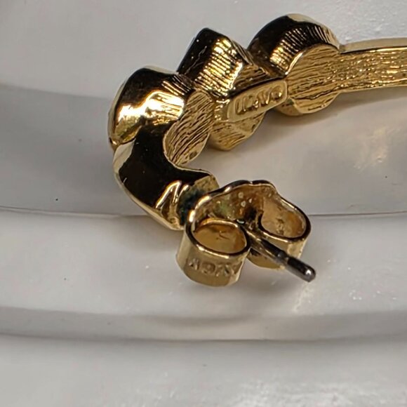 Avon Gold-Plated Hoop Earrings With Purple & Clear Gemstones - Picture 3 of 5